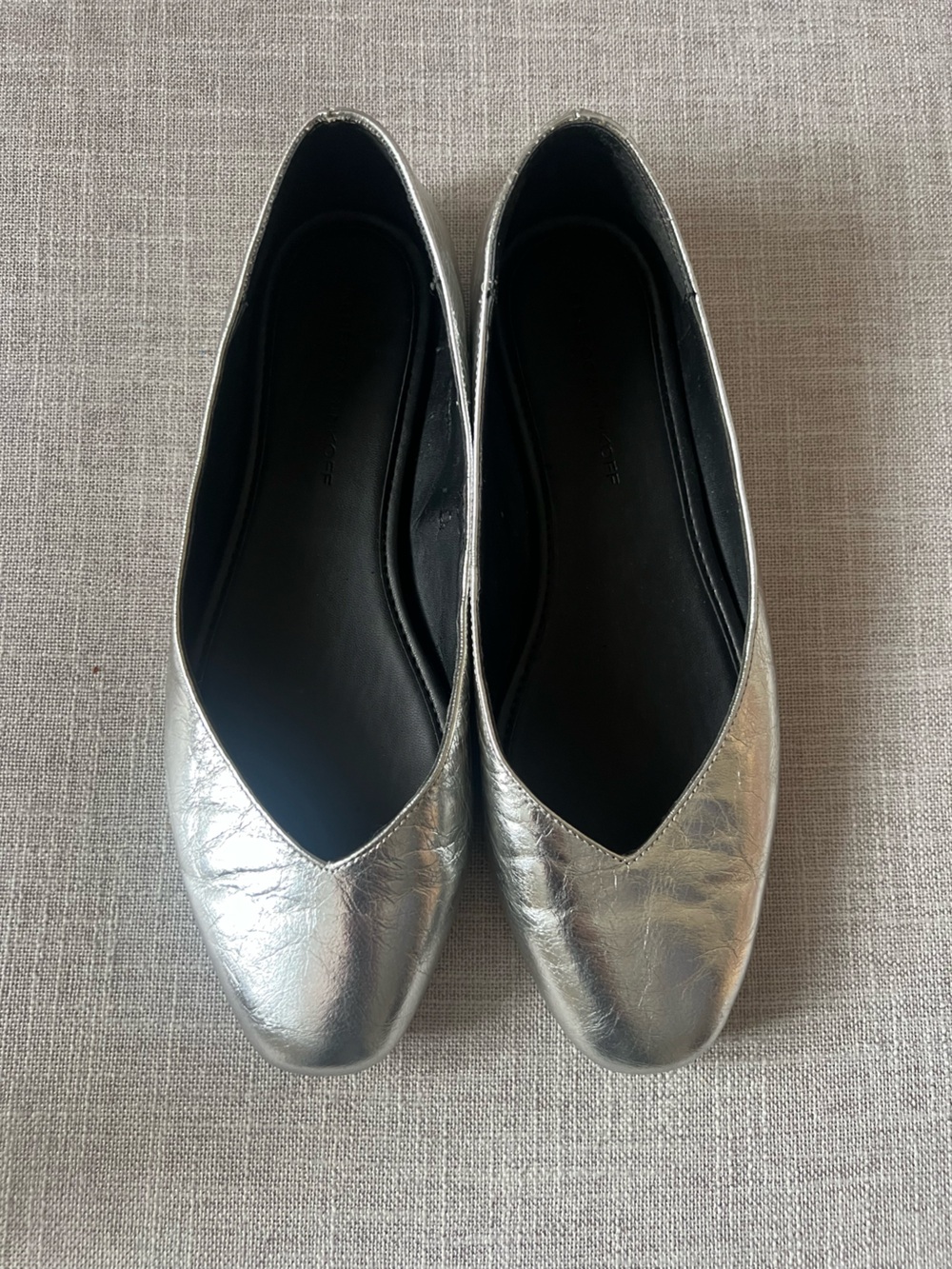Rebecca Minkoff Silver Ballet Flats, women’s 6.5, crackled, office casual dressy